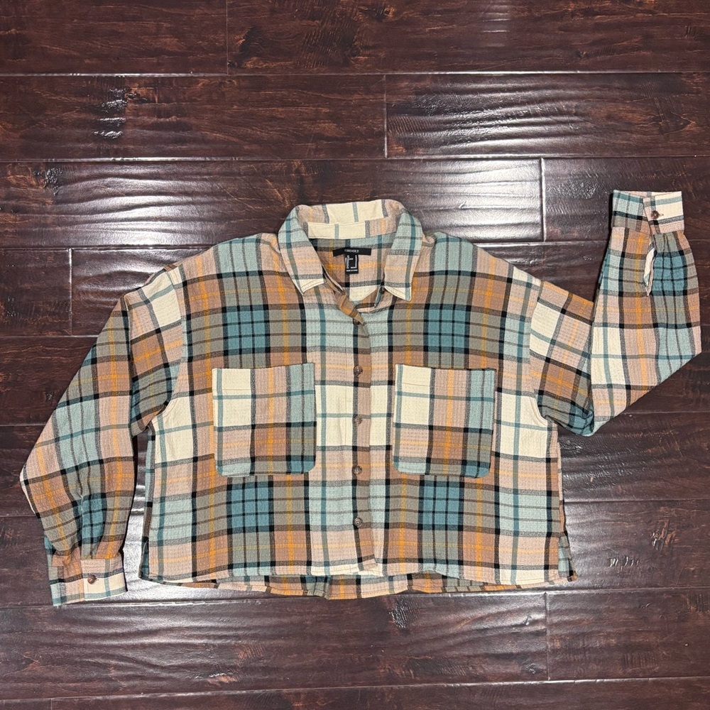 F21 plaid button up long sleeve womens sz M